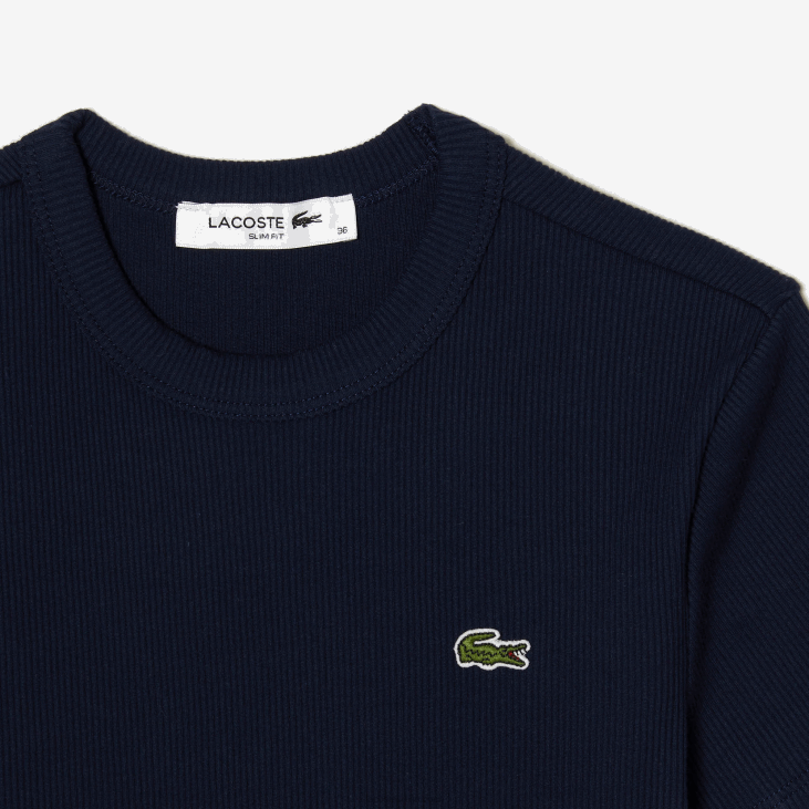 Жене слим фит мајица од органског памука 86882385 тамноплава 166 Lacoste