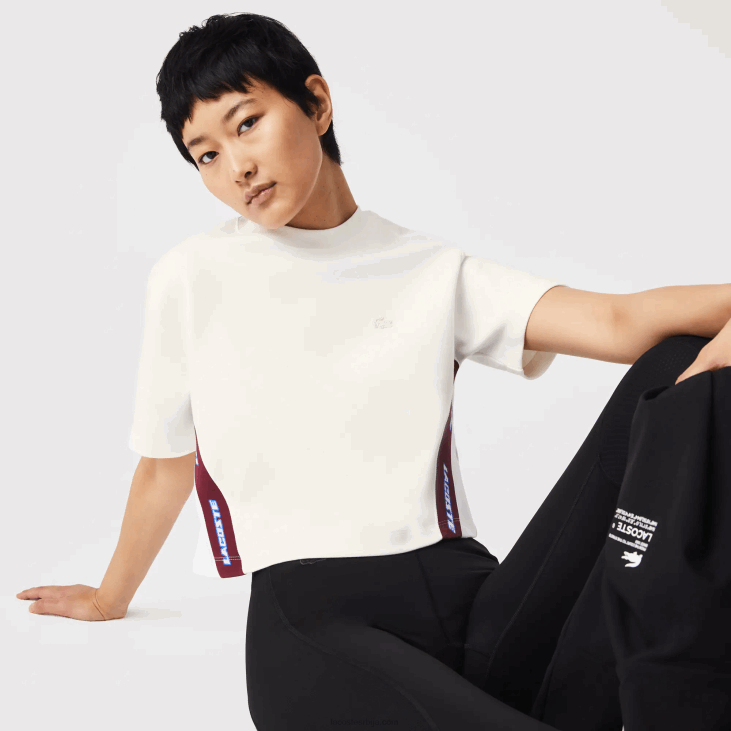 Жене мајица лабавог кроја са штампаним тракама 86882547 бела 70в Lacoste