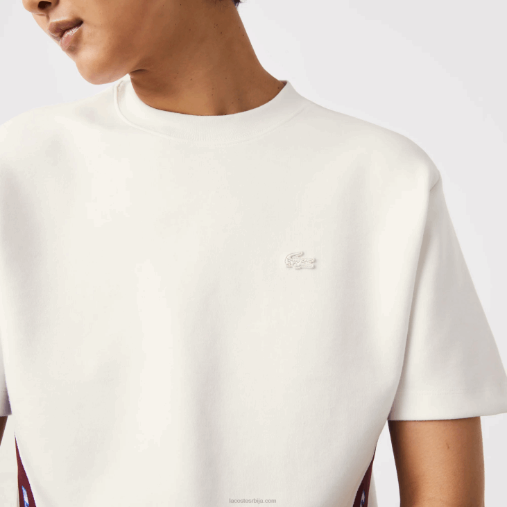 Жене мајица лабавог кроја са штампаним тракама 86882547 бела 70в Lacoste