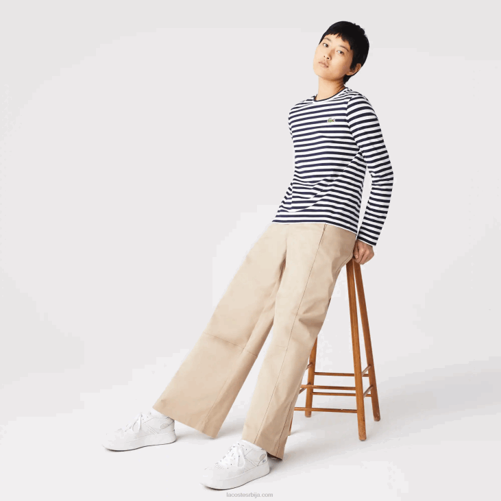 Жене пругаста памучна мајица од дреса 86882559 црно/бело хв Lacoste