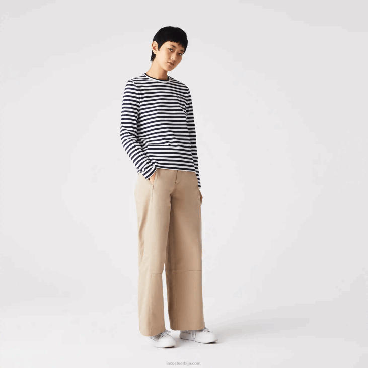 Жене пругаста памучна мајица од дреса 86882559 црно/бело хв Lacoste