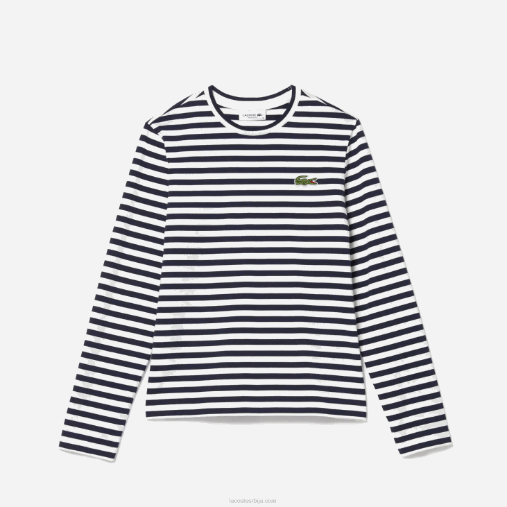 Жене пругаста памучна мајица од дреса 86882559 црно/бело хв Lacoste