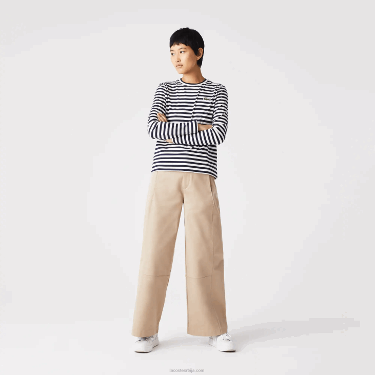 Жене пругаста памучна мајица од дреса 86882559 црно/бело хв Lacoste