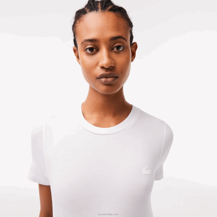 Жене мајица од мешавине памука са округлим изрезом 86882563 бела 001 Lacoste