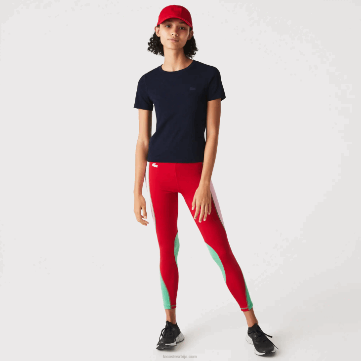 Жене мајица од мешавине памука са округлим изрезом 86882564 тамноплава 166 Lacoste