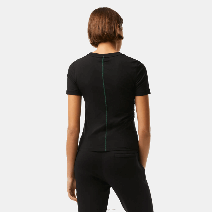 Жене мајица од мешавине памука са округлим изрезом 86882566 црна 031 Lacoste