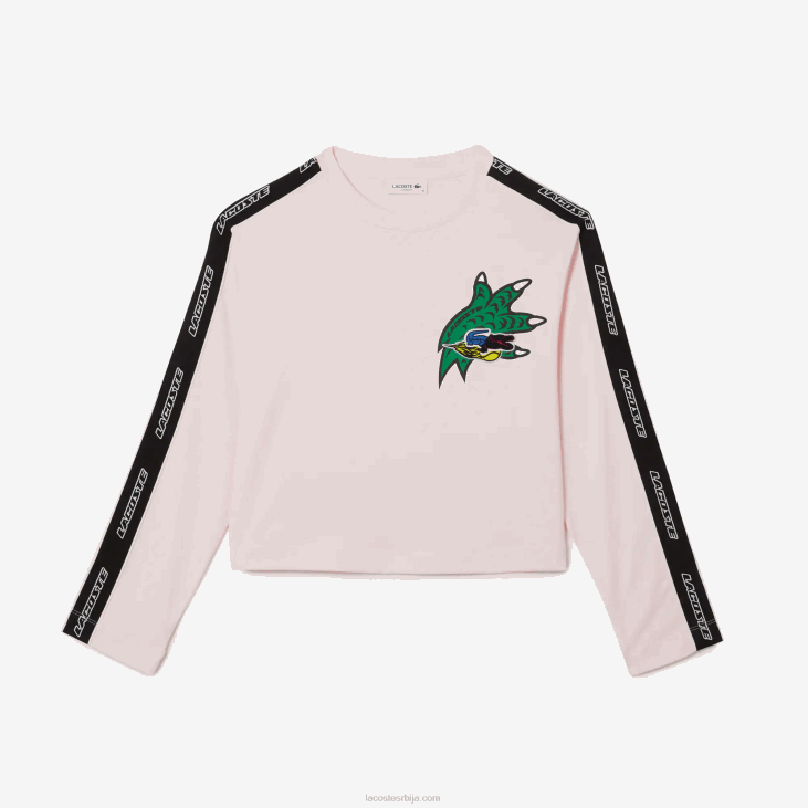 Жене лабава мајица са штампаним тракама 86882570 светло розе т03 Lacoste