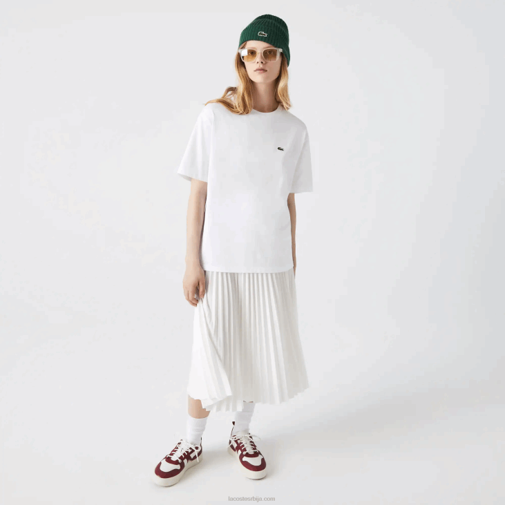 Жене премиум памучна мајица са округлим изрезом 86882590 бела 001 Lacoste