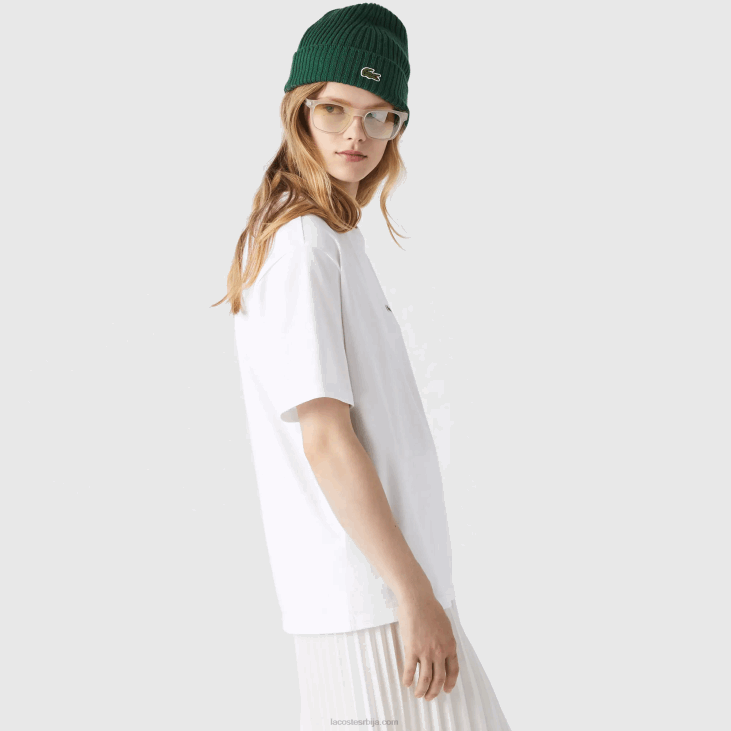 Жене премиум памучна мајица са округлим изрезом 86882590 бела 001 Lacoste