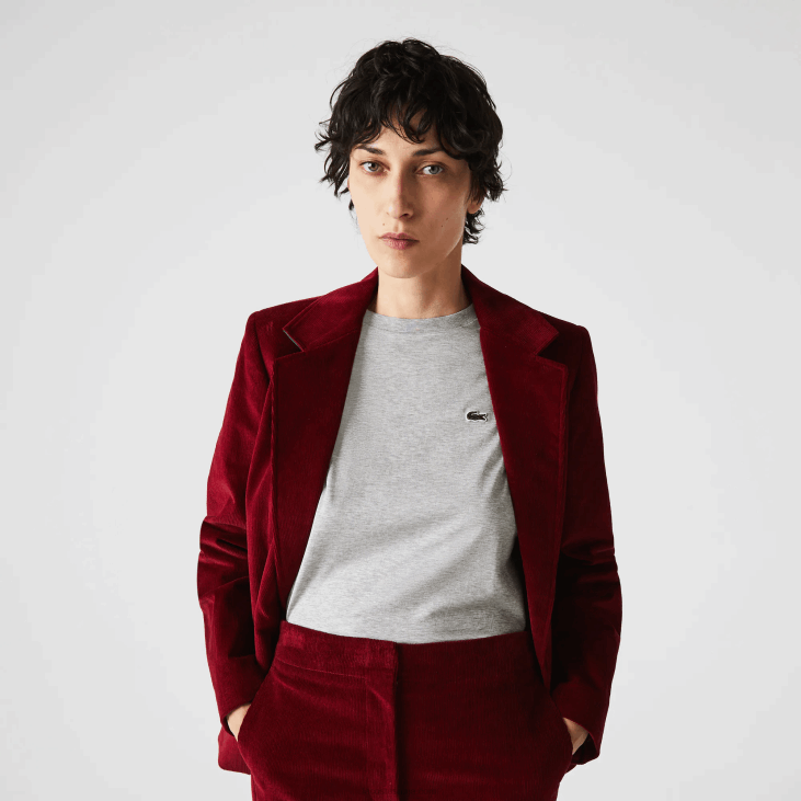 Жене премиум памучна мајица са округлим изрезом 86882591 сиви кине цца Lacoste