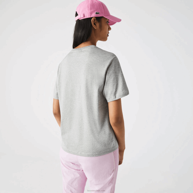 Жене премиум памучна мајица са округлим изрезом 86882591 сиви кине цца Lacoste