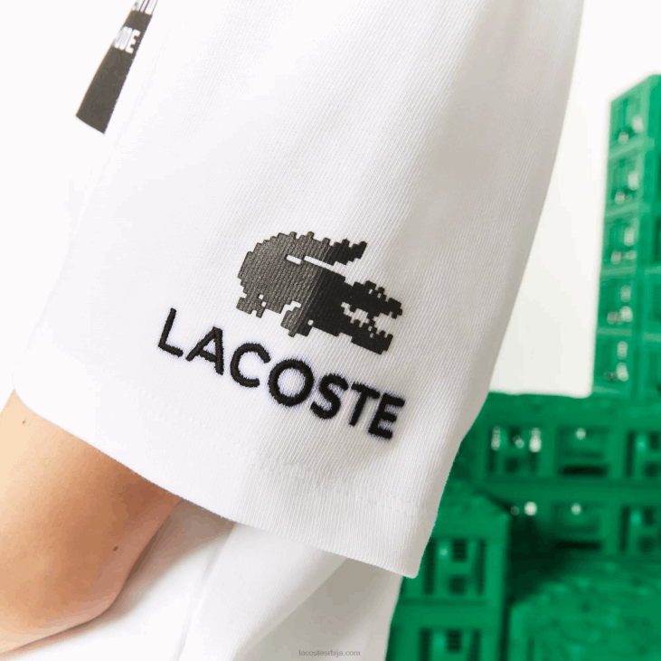 Жене ливе к минецрафт кратка мајица од органског памука 86882605 бела 001 Lacoste