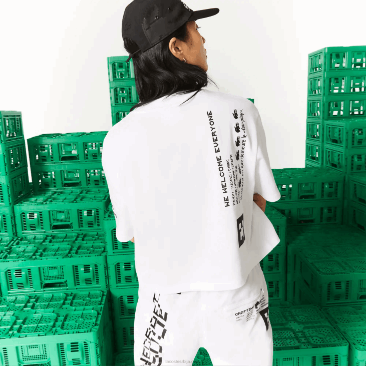 Жене ливе к минецрафт кратка мајица од органског памука 86882605 бела 001 Lacoste