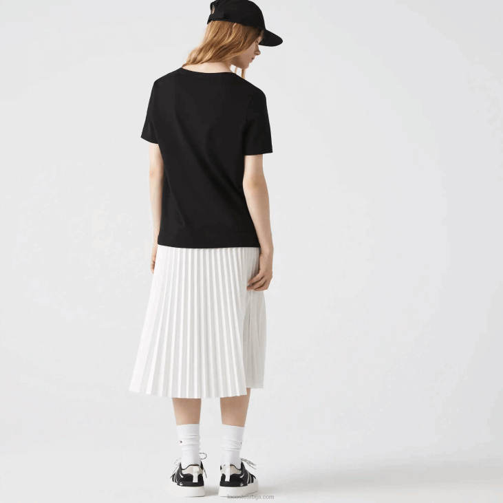 Жене слободна памучна мајица са в-изрезом 86882606 црна 031 Lacoste