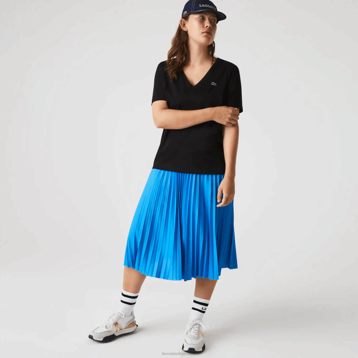 Жене слободна памучна мајица са в-изрезом 86882606 црна 031 Lacoste