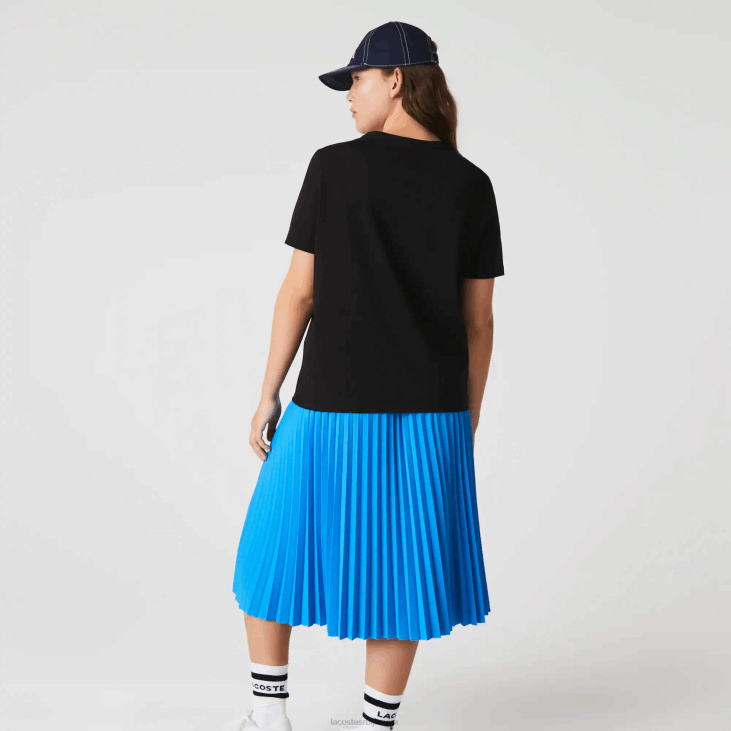 Жене слободна памучна мајица са в-изрезом 86882606 црна 031 Lacoste