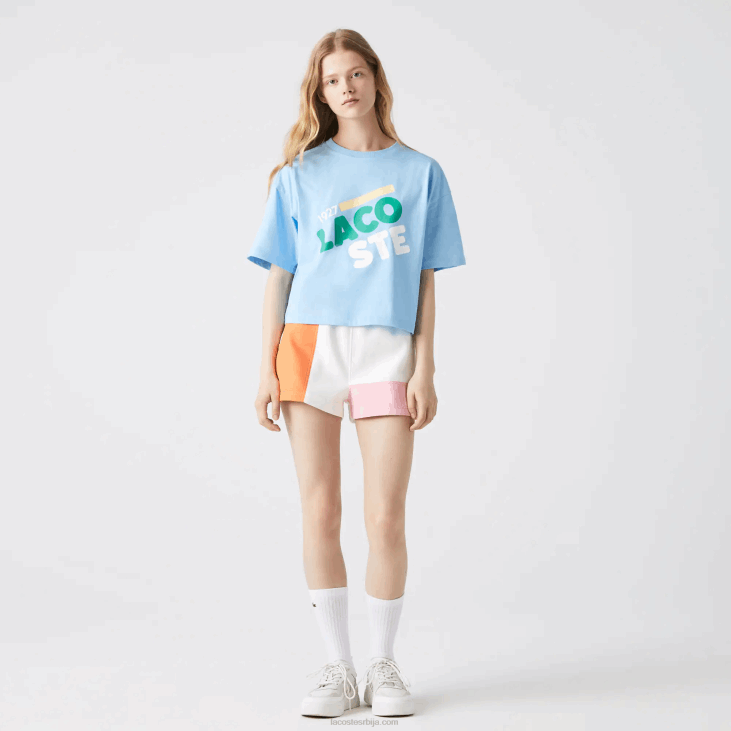 Жене кратка флекаста мајица од органског памука 86882611 блуе хбп Lacoste