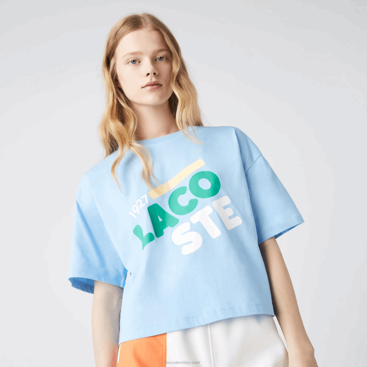 Жене кратка флекаста мајица од органског памука 86882611 блуе хбп Lacoste