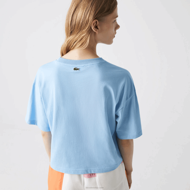 Жене кратка флекаста мајица од органског памука 86882611 блуе хбп Lacoste