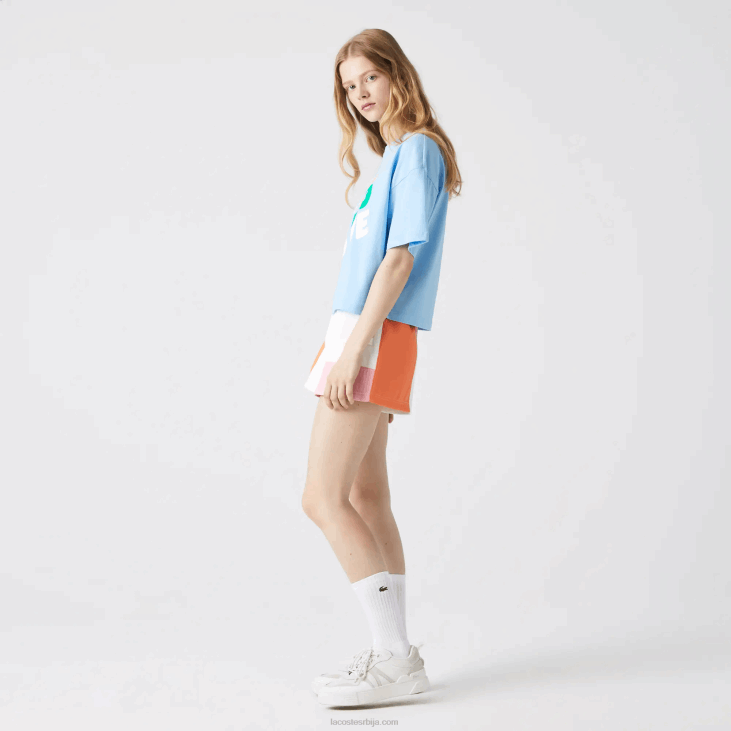 Жене кратка флекаста мајица од органског памука 86882611 блуе хбп Lacoste