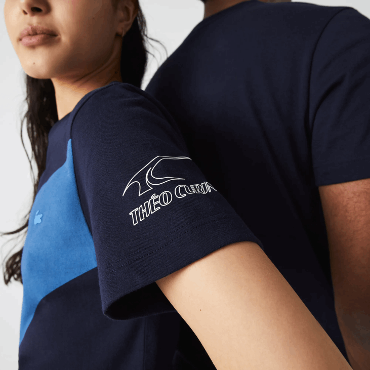 Жене спорт к тхео цурин мајица са графичким дресом 8688944 морнарско плава бела влл Lacoste