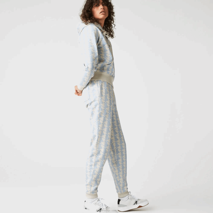 Жене панталоне тренерке од флиса са живим монограмом 86882574 бело плаво дпк Lacoste