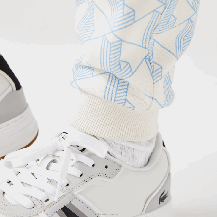 Жене панталоне тренерке од флиса са живим монограмом 86882574 бело плаво дпк Lacoste