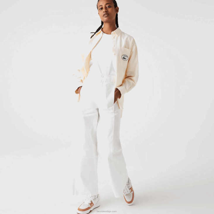 Жене памучне панталоне од габардина 86882653 бела 70в Lacoste