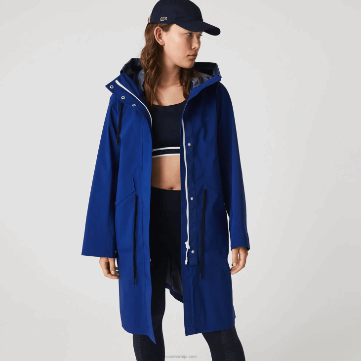 Жене дуга водоотпорна парка са капуљачом 86882628 блуе бдм Lacoste