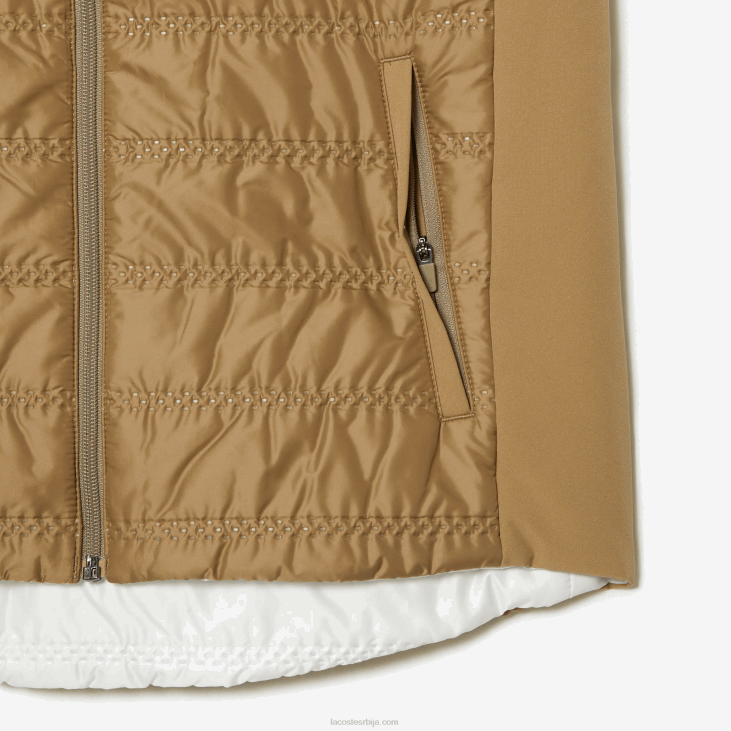 Жене спортски прслук за голф 86882429 беж бели цик Lacoste