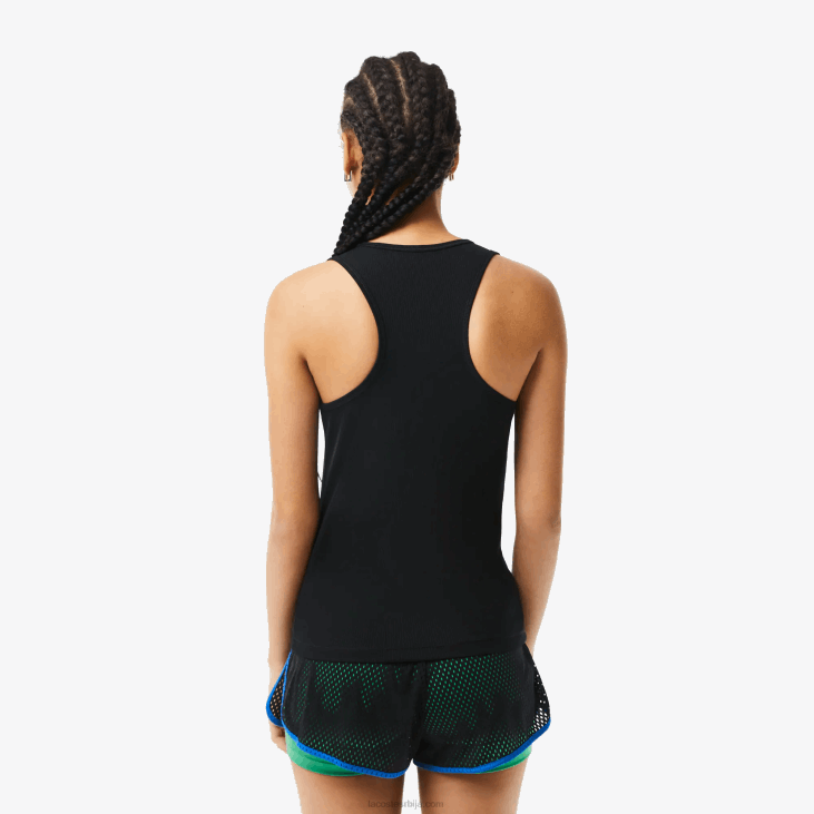 Жене спорт слим фит ребраста мајица без рукава 86882387 црна 031 Lacoste