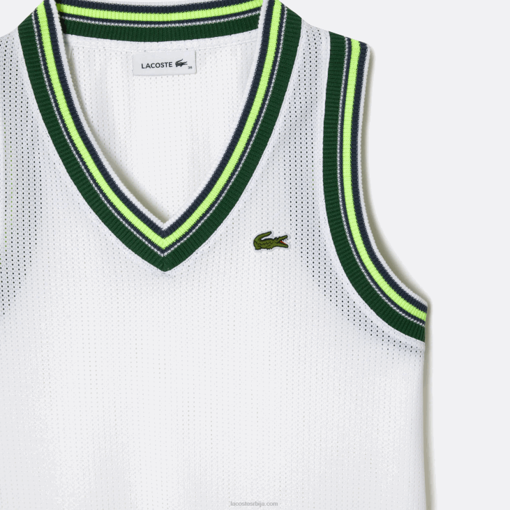 Жене мајица са контрастним в изрезом 86882442 бела 001 Lacoste