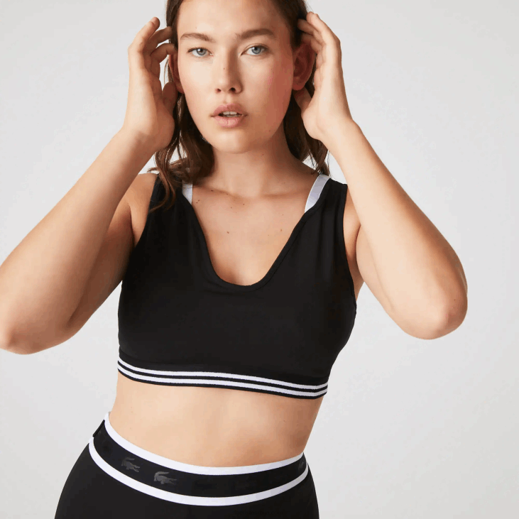 Жене спортски контрастни акценти спортски грудњак 86882598 црно бело црно 6кј Lacoste