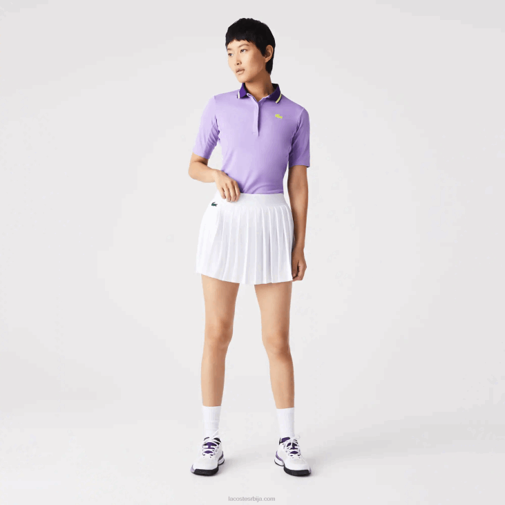 Жене спорт уградбена кратка плисирана тениска сукња 86882582 бело зелено 737 Lacoste