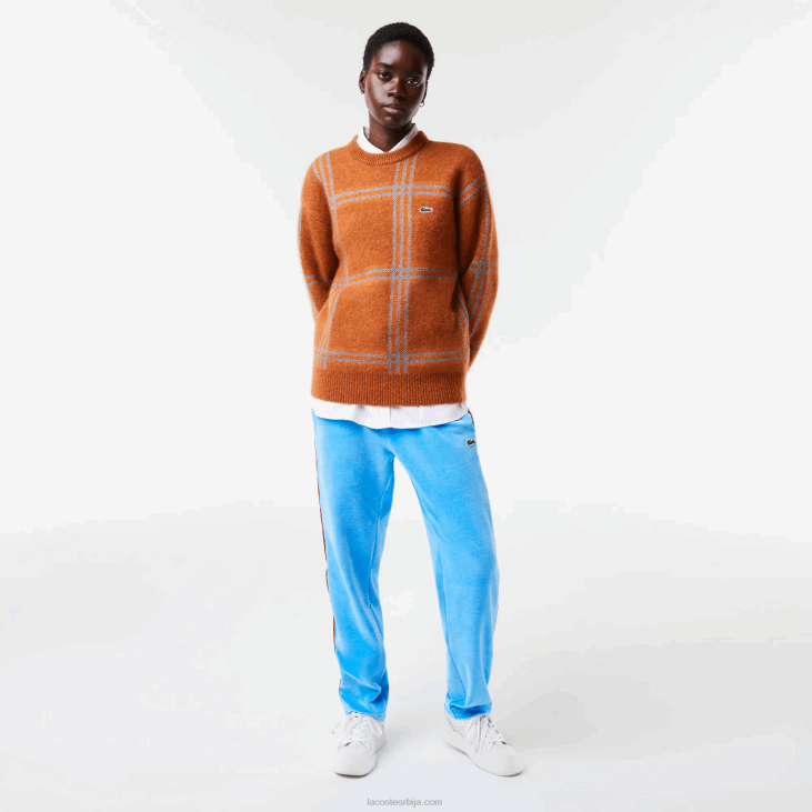 Жене опуштени џемпер са тартан узорком од мешавине вуне 86881426 браон плава наранџаста вн2 Lacoste