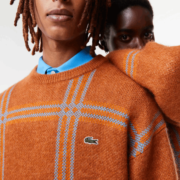 Жене опуштени џемпер са тартан узорком од мешавине вуне 86881426 браон плава наранџаста вн2 Lacoste