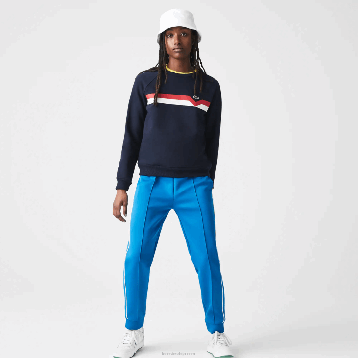 Жене маде ин франце цолорблоцк џемпер од органског памука 86882607 морнарско плава бела црвена тре Lacoste