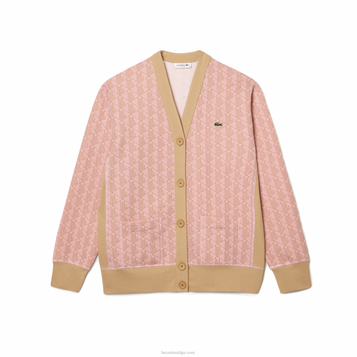 Жене кардиган са монограмом слободног кроја 86882634 светло розе беж нкг Lacoste