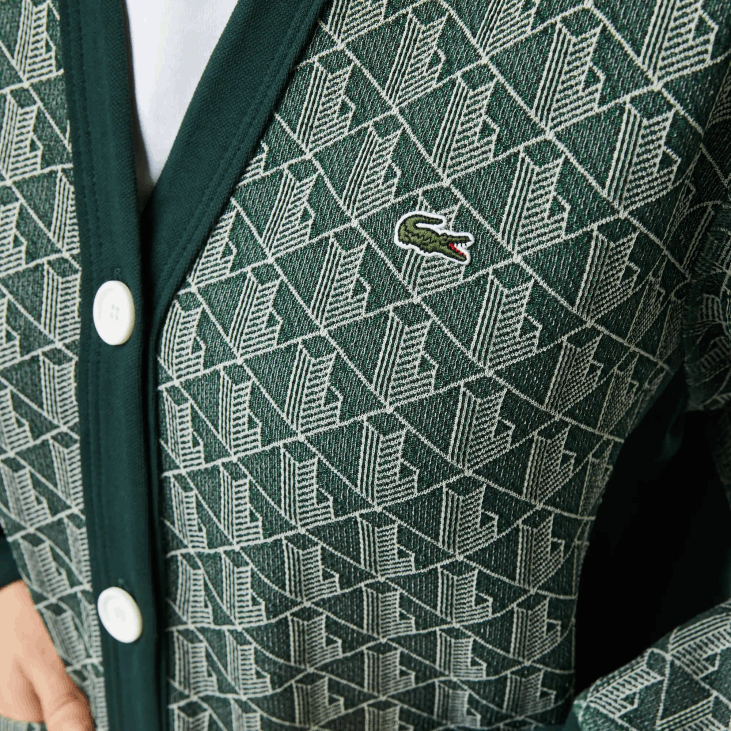 Жене кардиган са монограмом слободног кроја 86882635 зелена беж 7м4 Lacoste