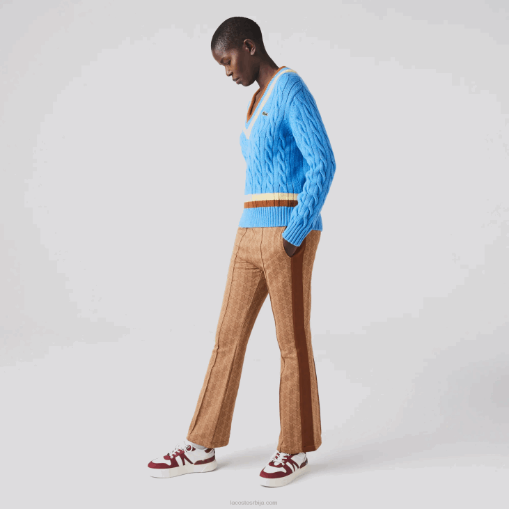 Жене вунени џемпер са вуненим изрезом 86882636 плаво жуто браон 060 Lacoste