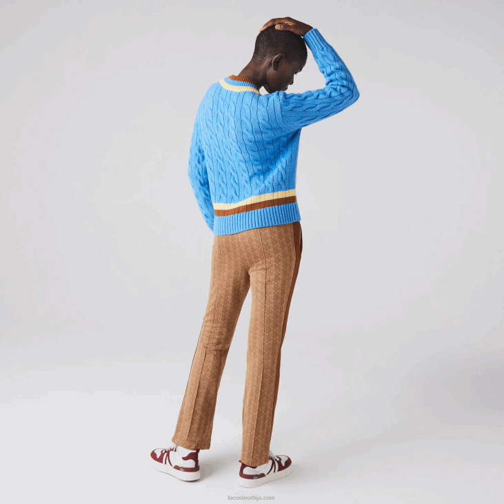 Жене вунени џемпер са вуненим изрезом 86882636 плаво жуто браон 060 Lacoste