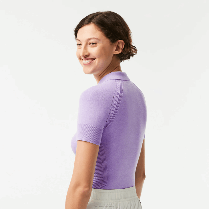 Жене плетени џемпер са рајсфершлусом 86882637 пурпле гфу Lacoste