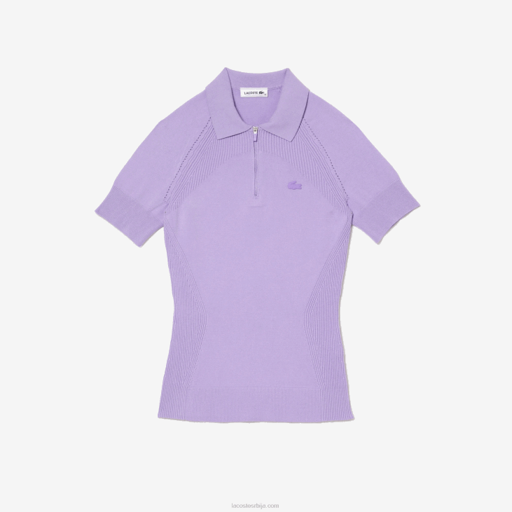 Жене плетени џемпер са рајсфершлусом 86882637 пурпле гфу Lacoste