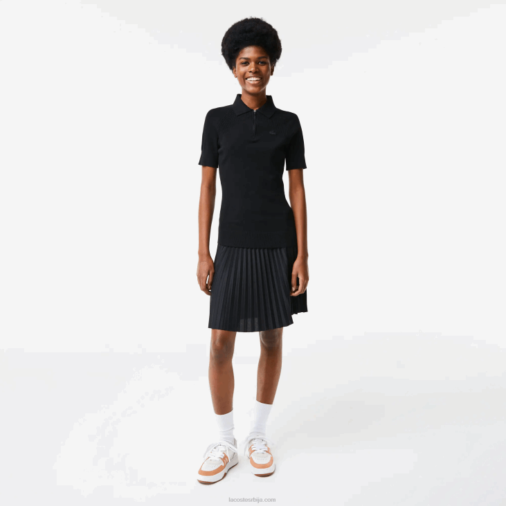 Жене плетени џемпер са рајсфершлусом 86882638 црна 031 Lacoste