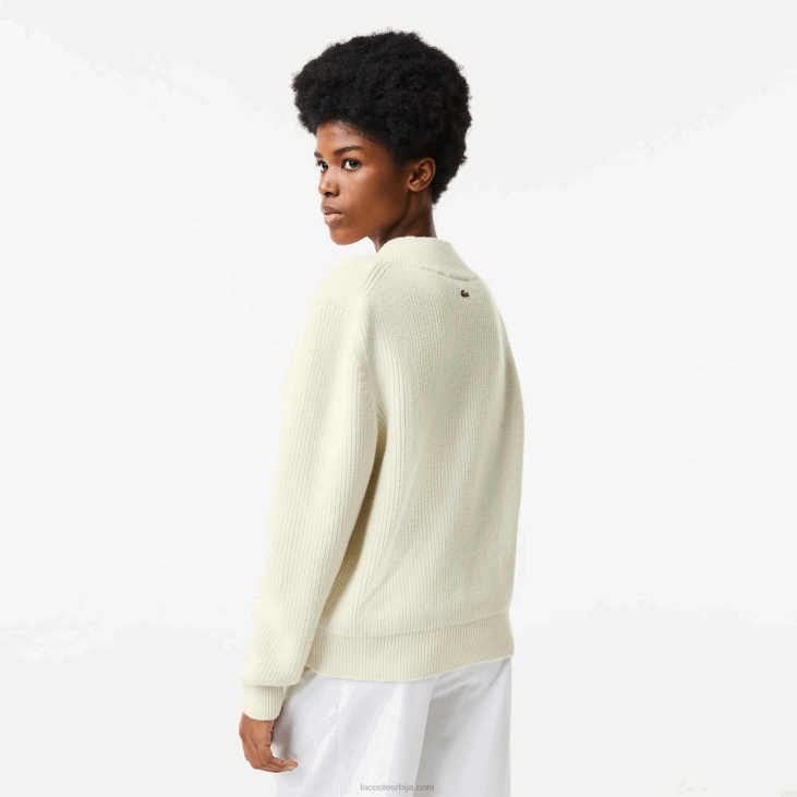 Жене вунени џемпер с вуненим изрезом 86882642 бела 70в Lacoste