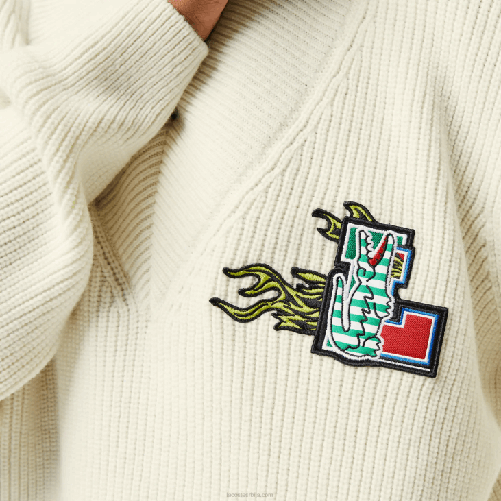 Жене вунени џемпер с вуненим изрезом 86882642 бела 70в Lacoste