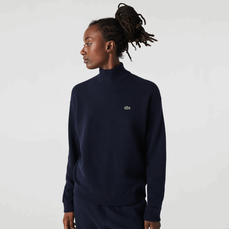 Жене вунени џемпер са високим изрезом 86882650 тамноплава 166 Lacoste