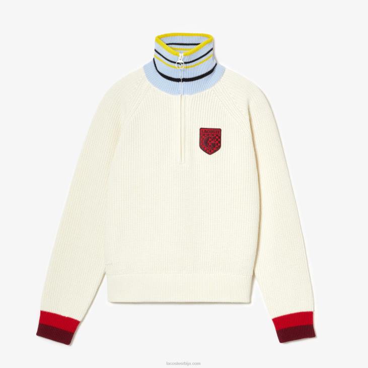 Жене лацосте к гооп ребрасти вунени џемпер са патент затварачем 86882673 бели р1т