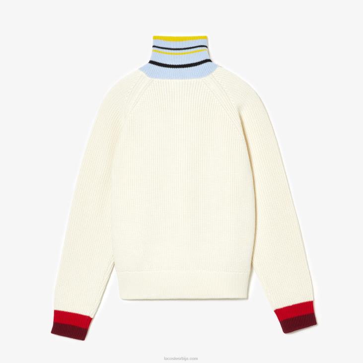 Жене лацосте к гооп ребрасти вунени џемпер са патент затварачем 86882673 бели р1т