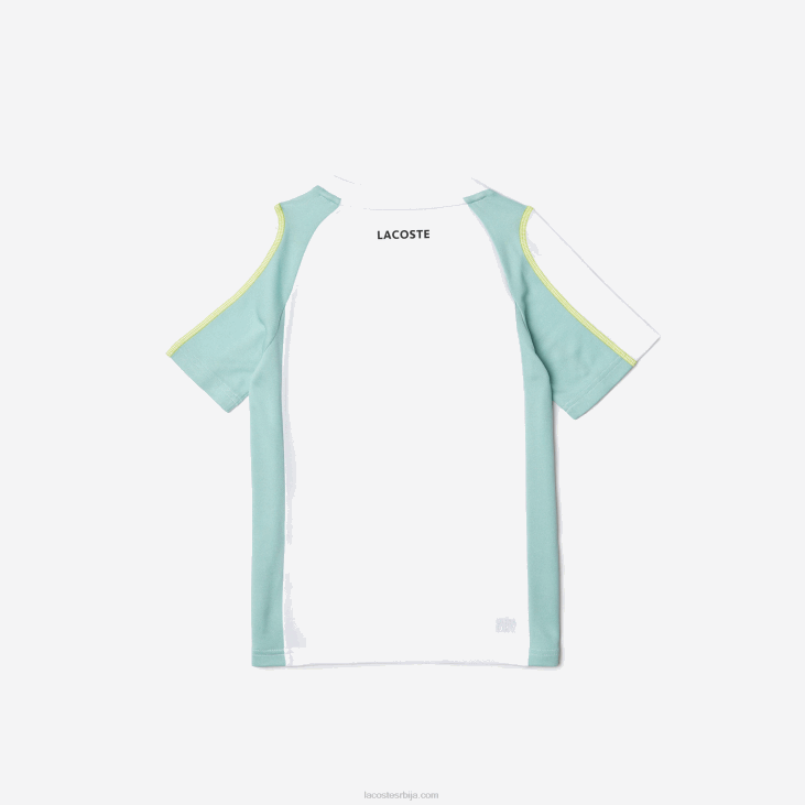 децаци тениска цолорблоцк пикуе мајица 86883008 бела светло зелена жута авц Lacoste